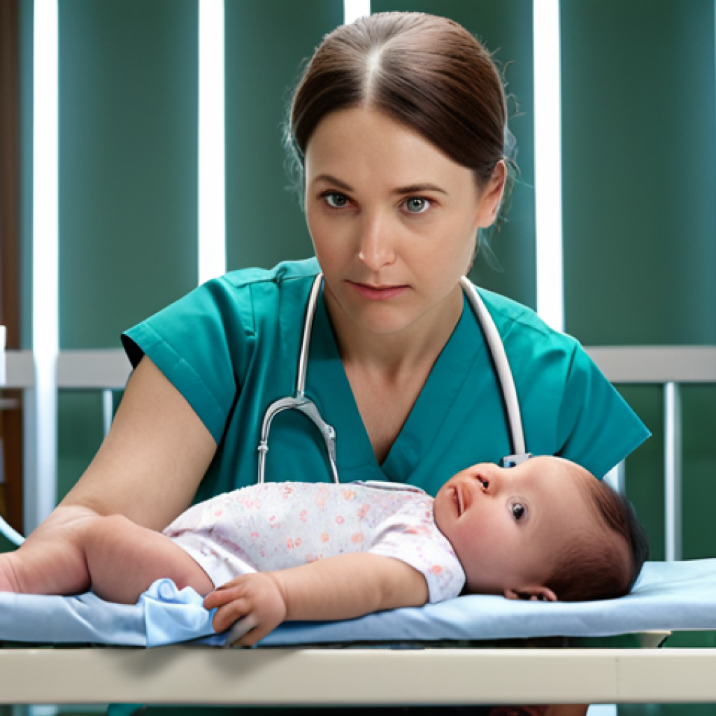 A NICU nurse with a gentle expression, meticulously monitoring a premature baby in an incubator, surrounded by medical equipment. Focus on the nurse's caring gaze and the baby's delicate features.