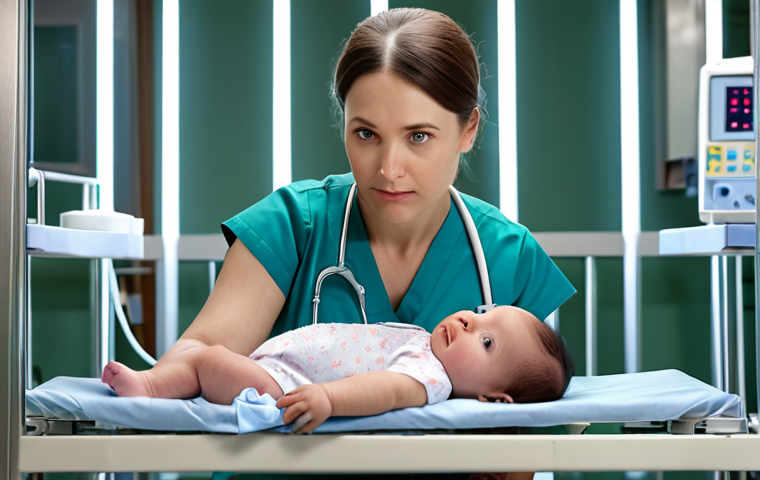 A NICU nurse with a gentle expression, meticulously monitoring a premature baby in an incubator, surrounded by medical equipment. Focus on the nurse's caring gaze and the baby's delicate features.
