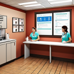 Open Communication**

Prompt: A brightly lit, welcoming nurse station with nurses casually chatting over coffee during a tea time break. Include a suggestion box and a laptop displaying an online forum. Emphasize openness and approachability in the atmosphere.

**