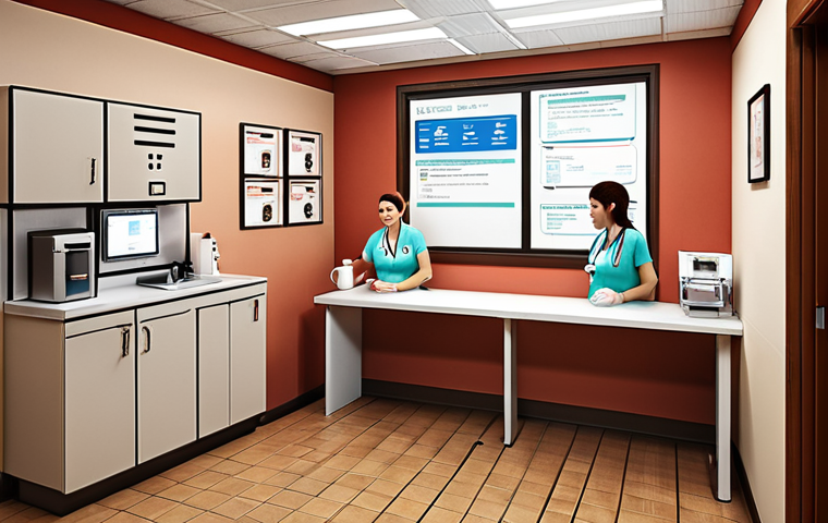 Open Communication**

Prompt: A brightly lit, welcoming nurse station with nurses casually chatting over coffee during a tea time break. Include a suggestion box and a laptop displaying an online forum. Emphasize openness and approachability in the atmosphere.

**